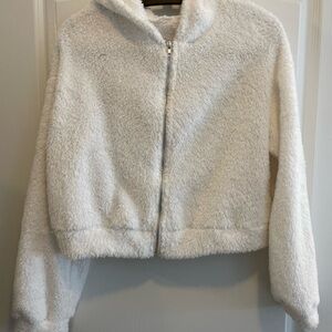 Cozy White Fleece Zip-Up Jacket